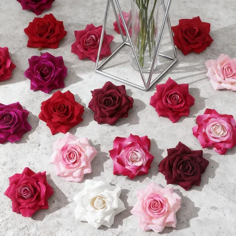 Artificial Rose Velvet Brooch Handmade Rose Flowers DIY Garland Wedding Accessories Flower Wall Decoration