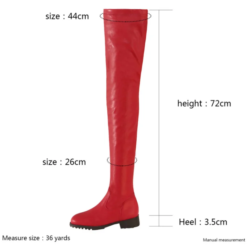 Big 46 Low Heels Long Boots Women Stretch Thigh High Boots Shoes