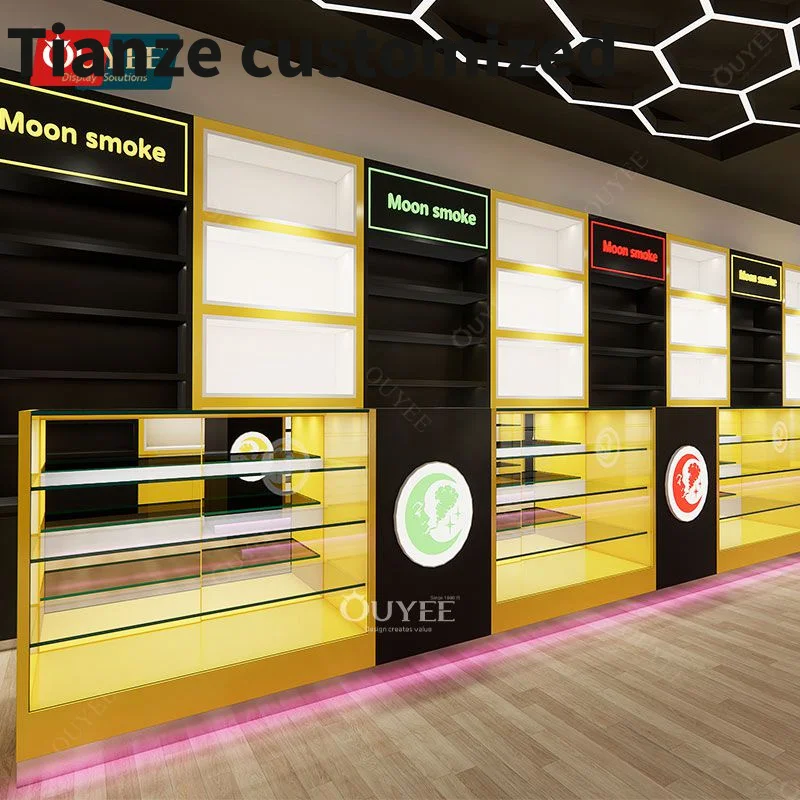 

Customized-Store Countertop Smoke Shop Display Glass Showcase Cabinet Cigar Humidor Cabinet Display Modern Smoke Shop