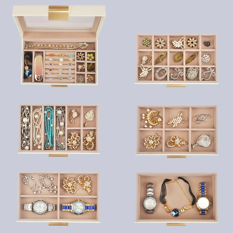 Large capacity multi-layer jewelry storage box anti-oxidation earrings studs necklace jewelry high-end jewelry box