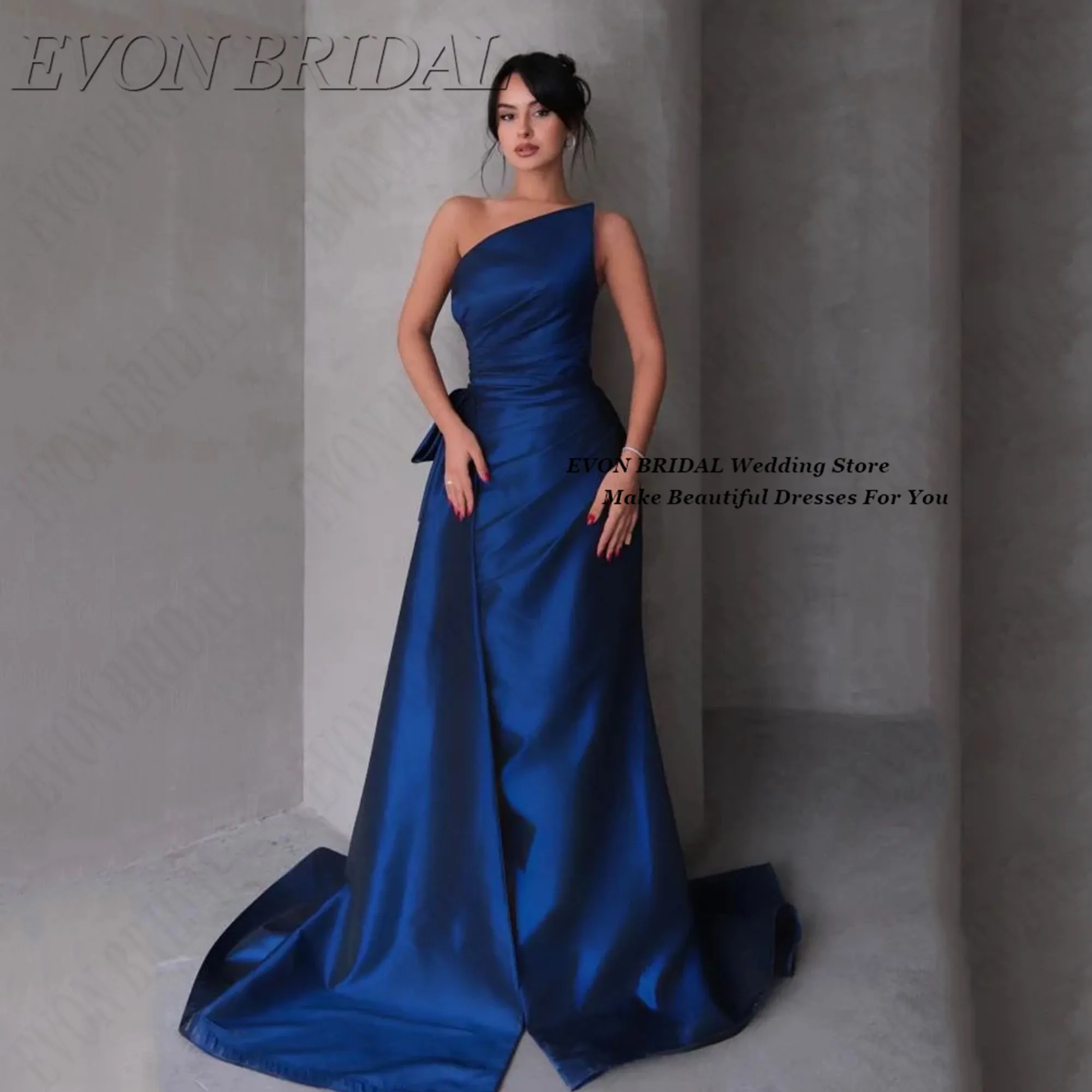 Tight Long Strapless Evening Dress Customized Small Train Royal Blue Celebrity Prom Gown Backless Vestidos De Fiesta EVON BRIDAL