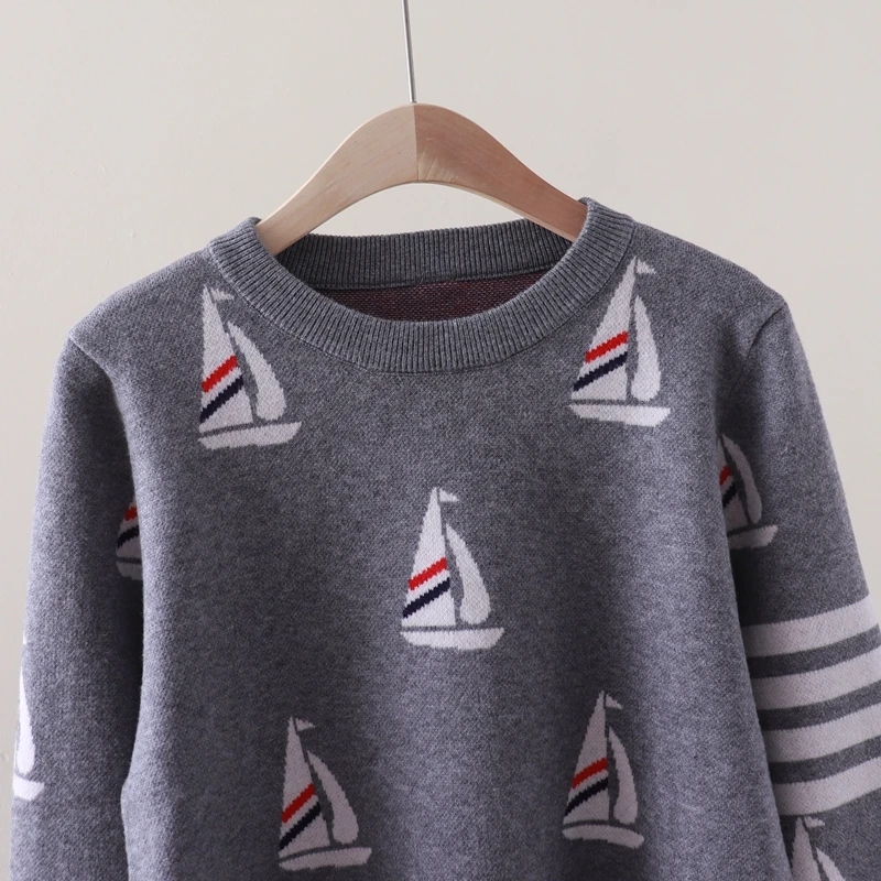 Autumn and Winter New TB Academy Style Full body Sailing Jacquard Round Neck Pullover Knitwear Versatile Bottom Sweater