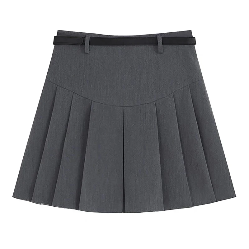 Fashionable High Waist College Style Cute Pleated Skirt For Women (With Belt)