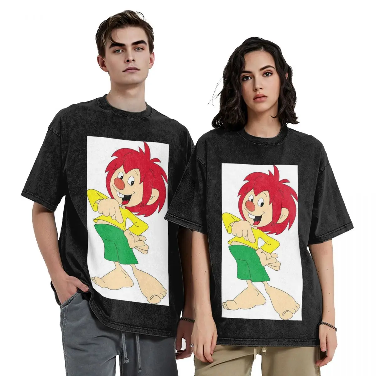 

Pumuckl Is An Invisible Goblin Hip Hop Short Sleeve T-Shirts Washed Tops Tees Streetwear T Shirt Oversized for Men Women