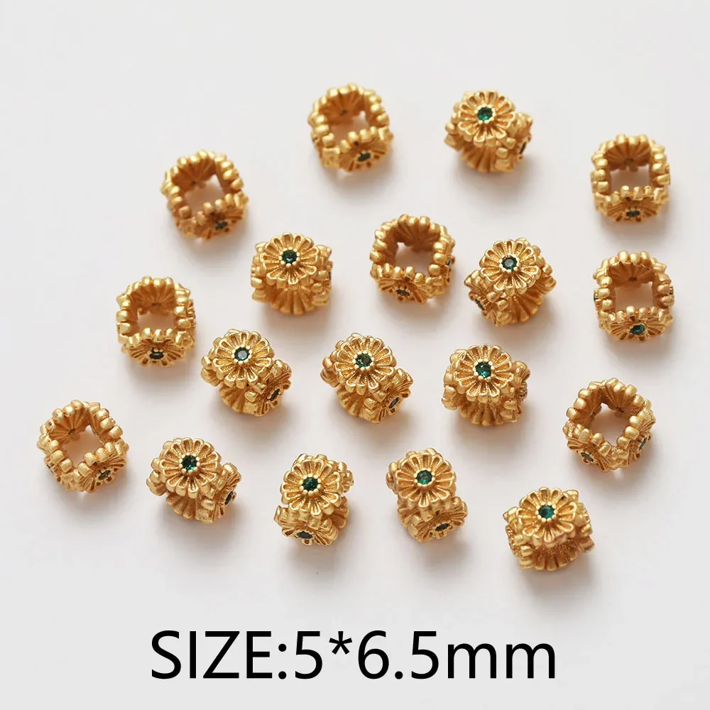 4PCS Dainty Flower Spacer Bead  for Jewelry Making Bracelet Necklace Bead Supplies Findings DIY Brass 14k Gold Plated