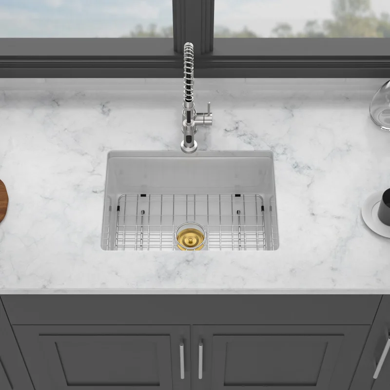 

Undermount Single Bowl Porcelain Ceramic Kitchen Sink Dual Mount White Ceramic Rectangular Deep Single Bowl Sink Basin