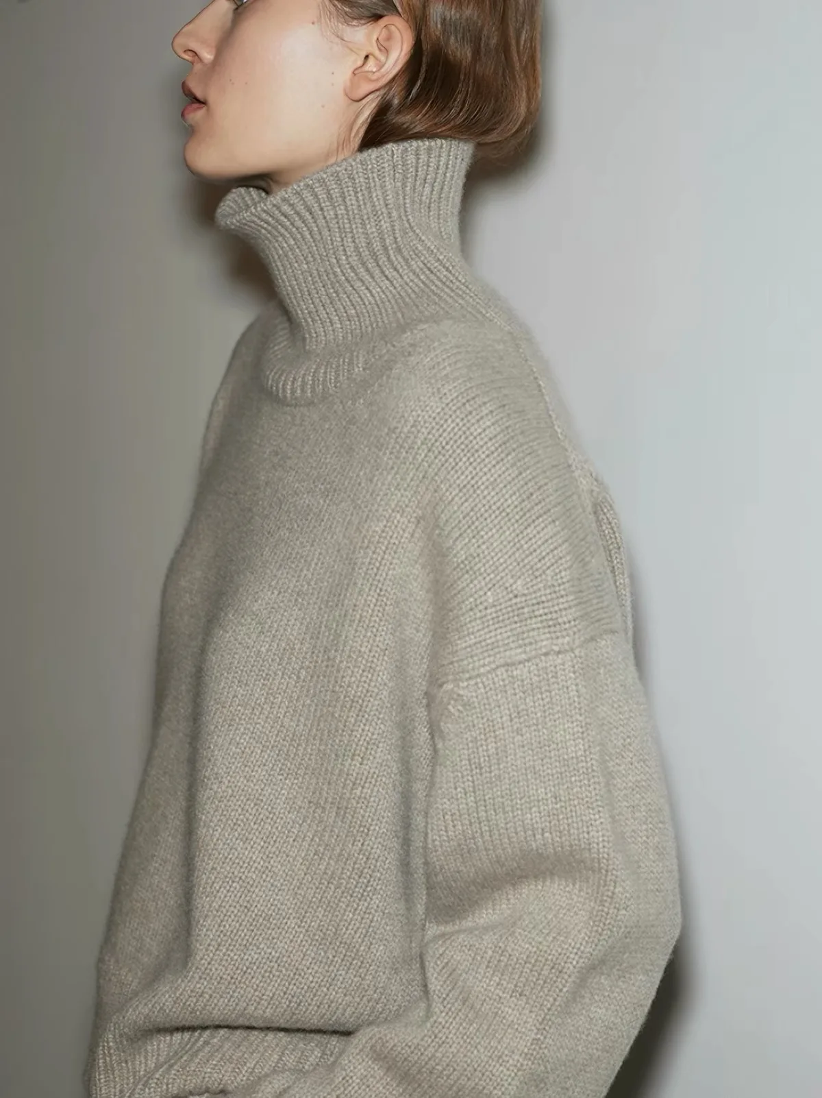 Women's 100% Wool Sweater Casual Solid Color Pullover Loose High Neck Tops Street Fashion Blouse Autumn/Winter Knitted Jumper