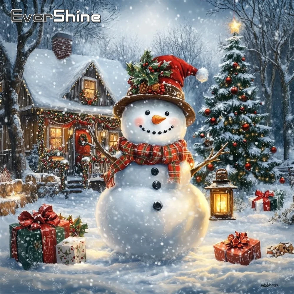 Evershine 5D DIY Diamant Stickerei Schneemann Winter Malerei Haus Kreuz Stich Set Diamant Mosaik Landschaft Weihnachten Geschenke