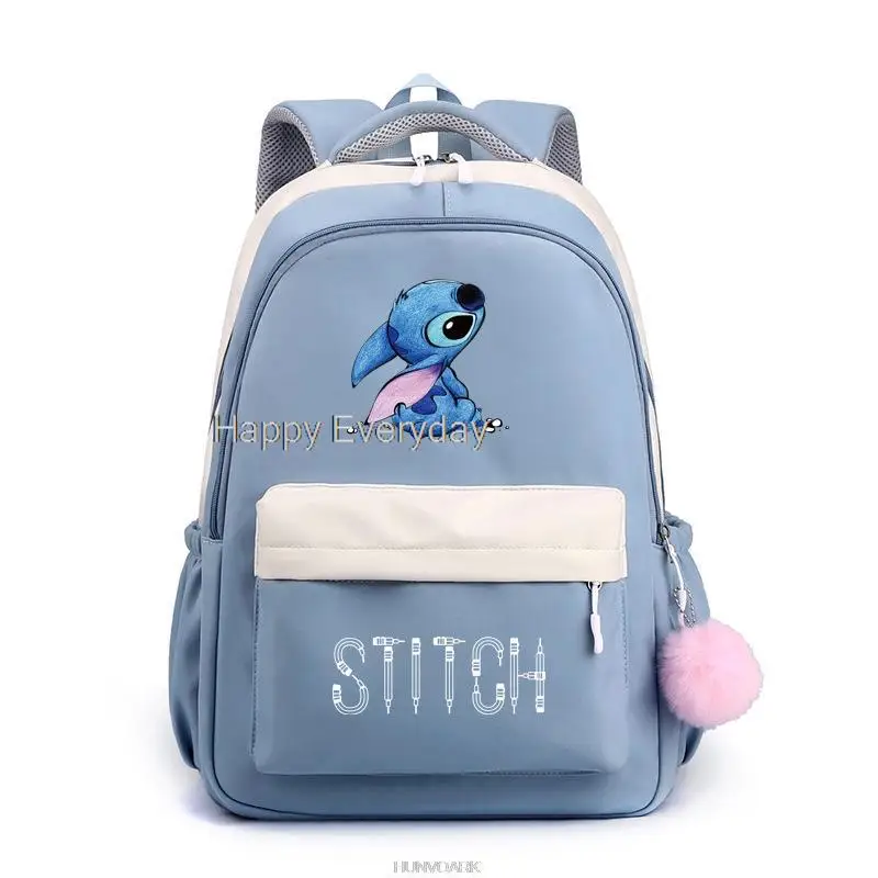 Mochila de Nylon de grande capacidade com fivela de inserção, mochila simples impressão, Lilo e Stitch, cor sólida, mochila para laptop, feminina e