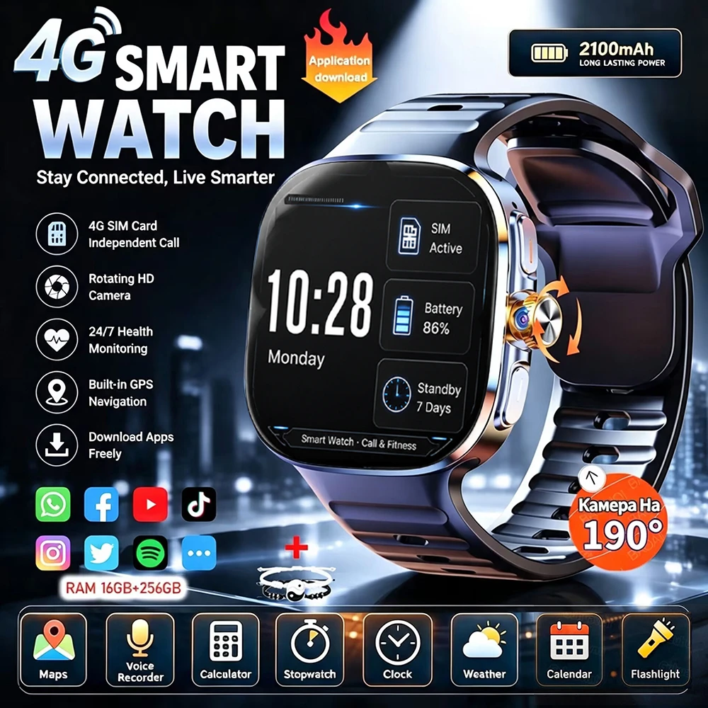 4G 풀 네트워크 5G 스마트워치 720*720 AMOLED 스크린 16GB+256GB 램 2100mAh HD 화상 통화 GPS 네비게이션 WIFI 구글 안드로이드 10