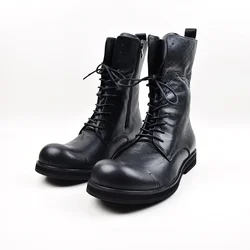 Men Genuine Leather Boots Vintage Motorcycle Boots