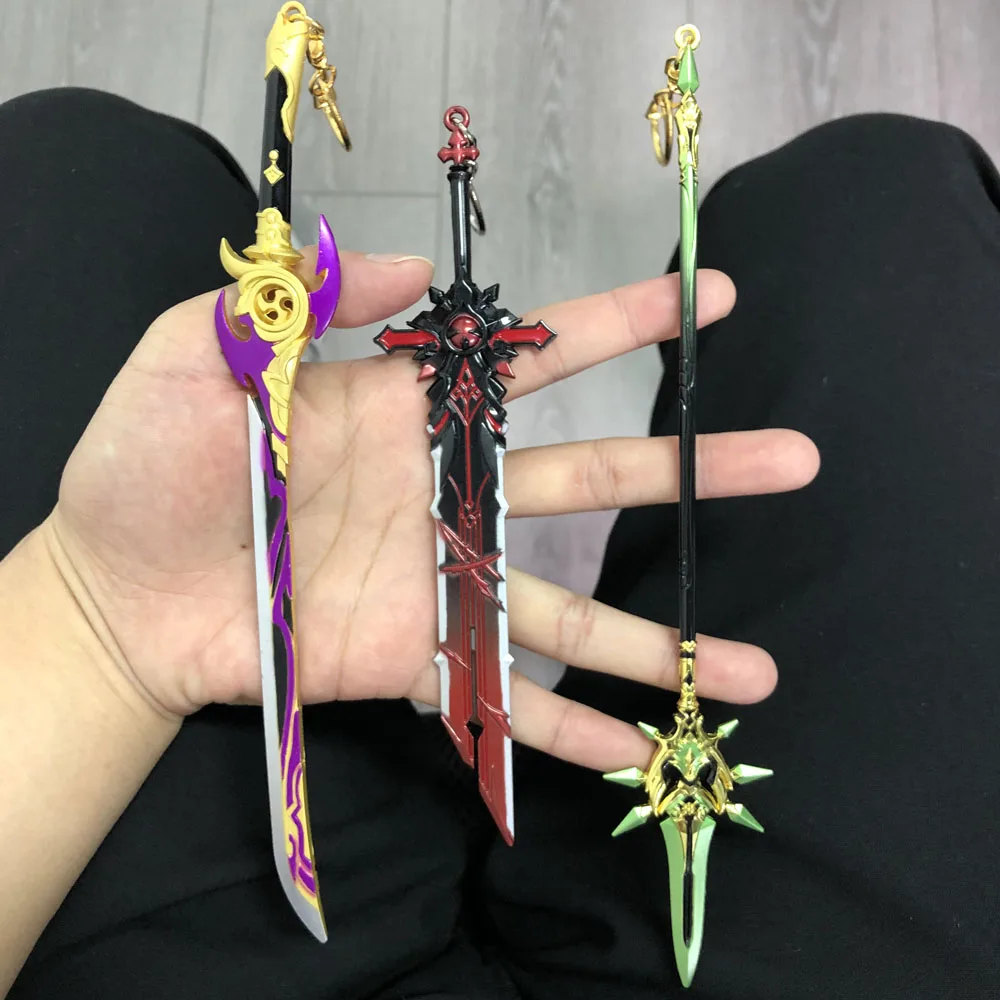 Game Zhongli Hutao Impact Weapons Keychains Wolf Gravestone Skyward Spine Skyward Blade Cosplay Swords Keyrings Fashion Jewelry