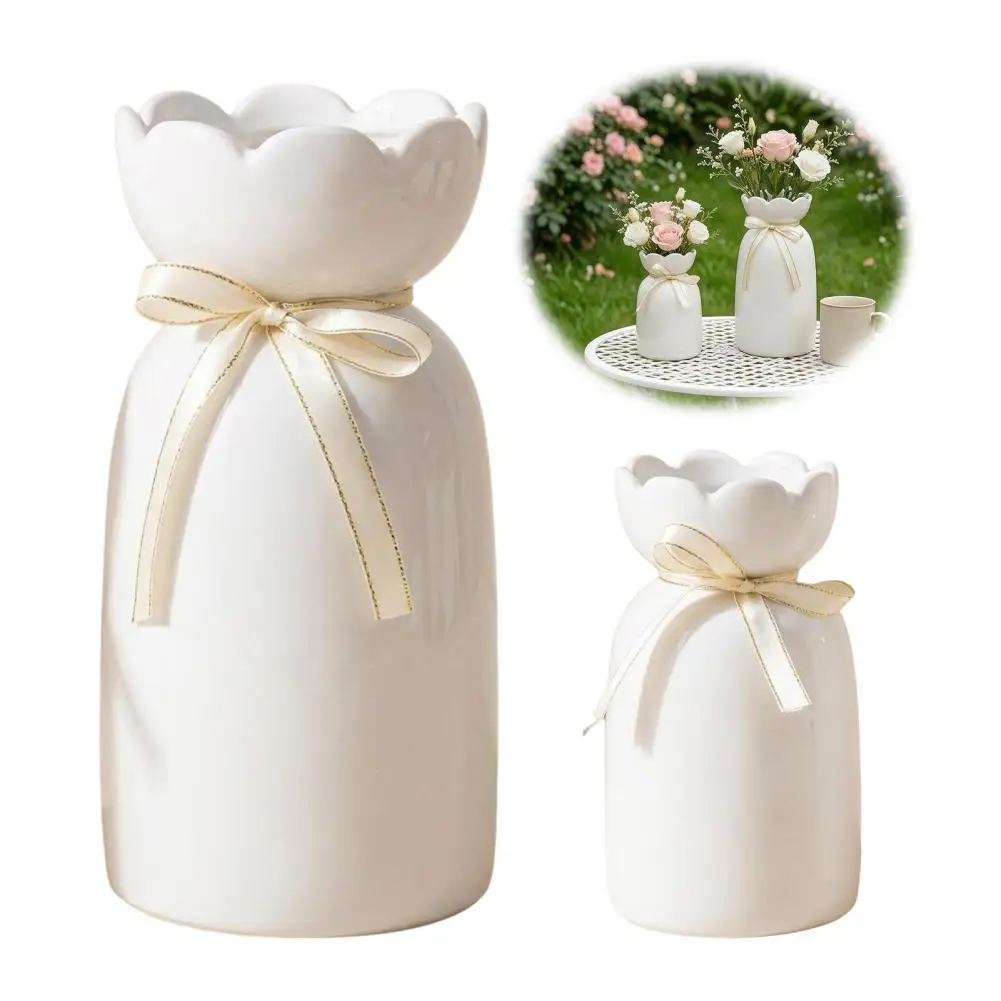 Modern Elegant Ceramic Vase INS Bowknot Design Decorative Bottles Nordic Style Creative White Flower Vase Housewarming Gift