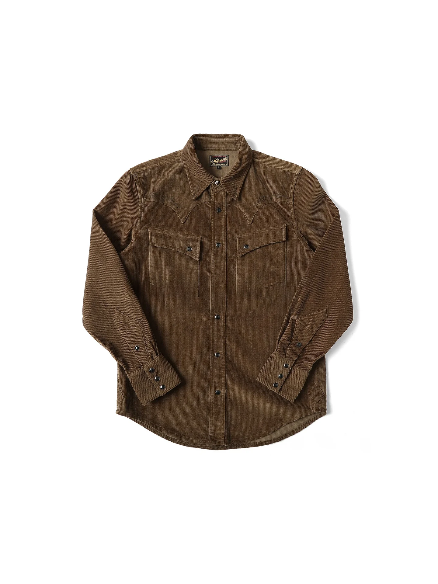 

Мужская рубашка MBBCAR Western Series из узкого вельвета с вышивкой, базовый стиль, цвет кофе, индивидуальный пошив, мужская одежда