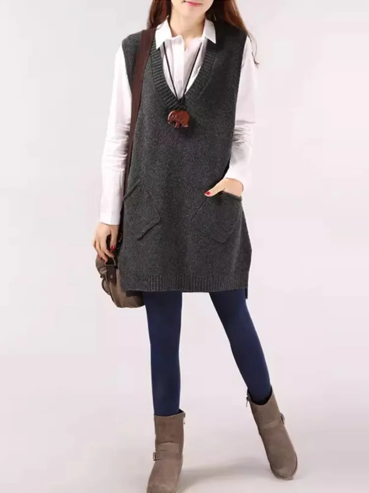 Faionable محبوك سترة فضفاضة V-Ne المرأة طبقة قاعدة سترة Jaet ثلاثية الأبعاد منتصف طول الشتاء الربيع الموسمية No-Sve