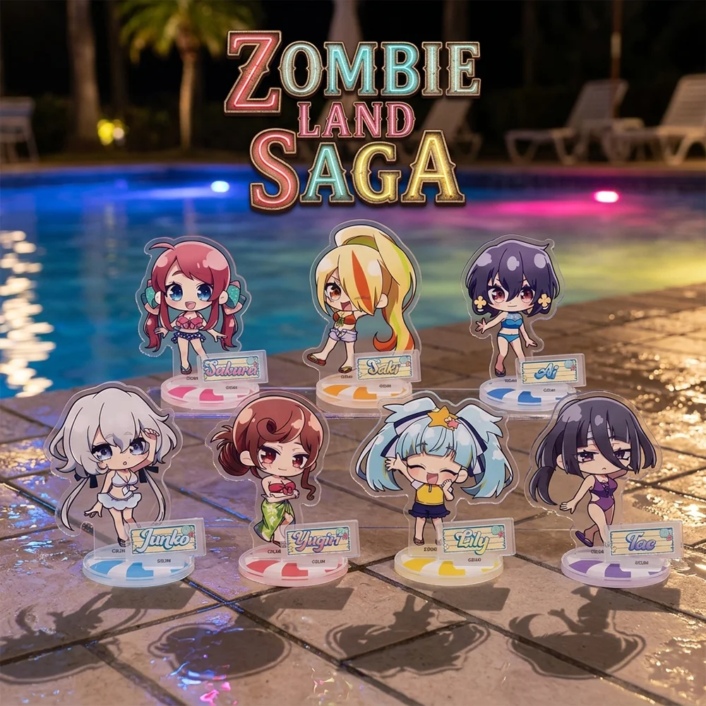 Zombie Land Saga Sakura Minamoto Saki Nikaido Swimsuit CHIBI 10CM Acrylic Stand Keychain 2026 New Anime Stand Desk Display