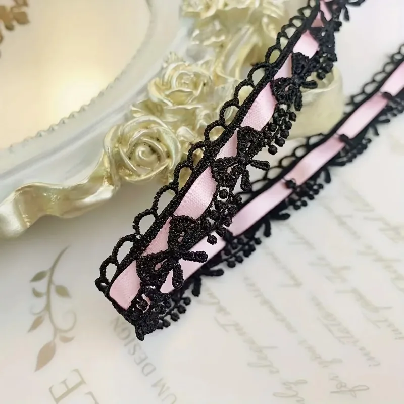 1 ярд 1,8 см, розовая и белая лента с цветочным бантом, кружевная отделка идеально подходит для поделок своими руками, подарочной упаковки, швейных краев и декоративных работ