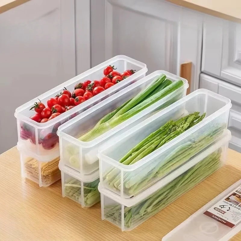 Ginger Garlic Scallion Fresh Keeping Box Plastic Storage Box Fridge Organizer Transparent Airtight Noodle Box Rectangular