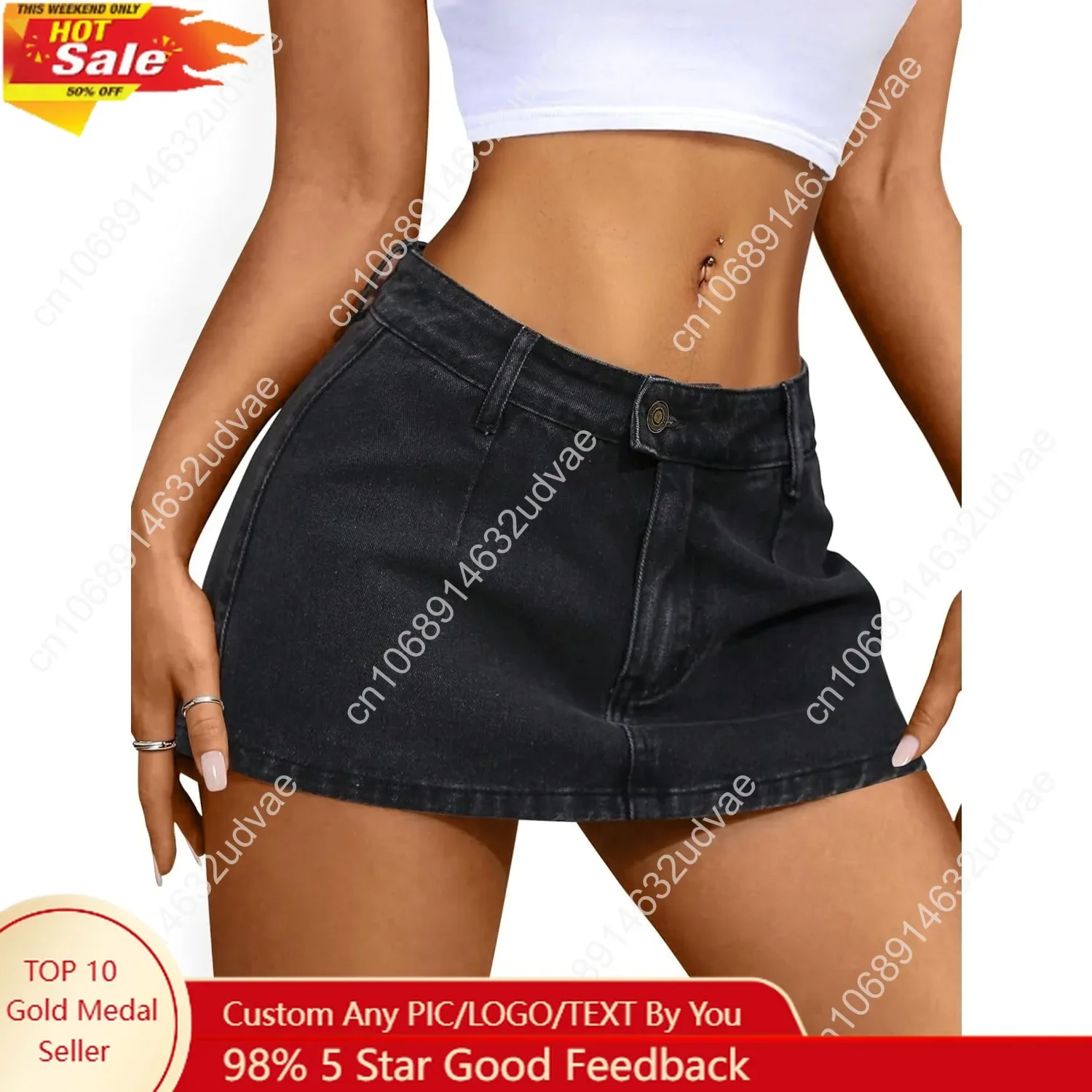 

Denim Mini Skirt for Women Low Waisted Jean Micro Skort with Shorts Stretch Casual Jean Skirt