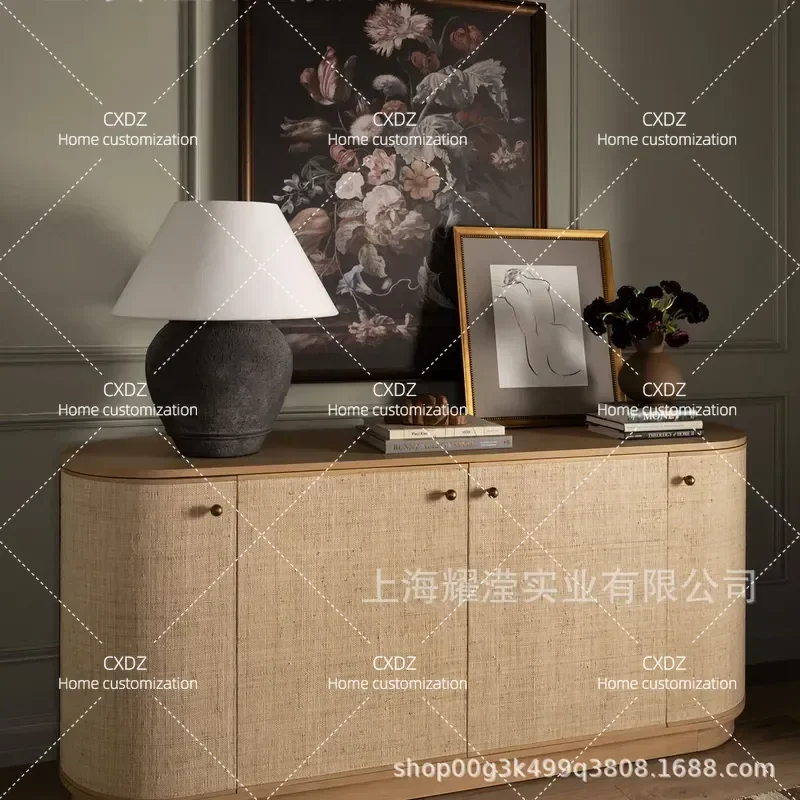 Wabi Sandy Wind Solid Wood Side Cabinet Nordic Home Living Room Entrance Cabinet Modern Simple Locker Linen Decorative