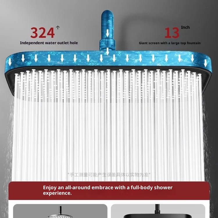 Ceiling-mounted shower head, shower head with increased pressure, large overhead shower head, large water output for bathing