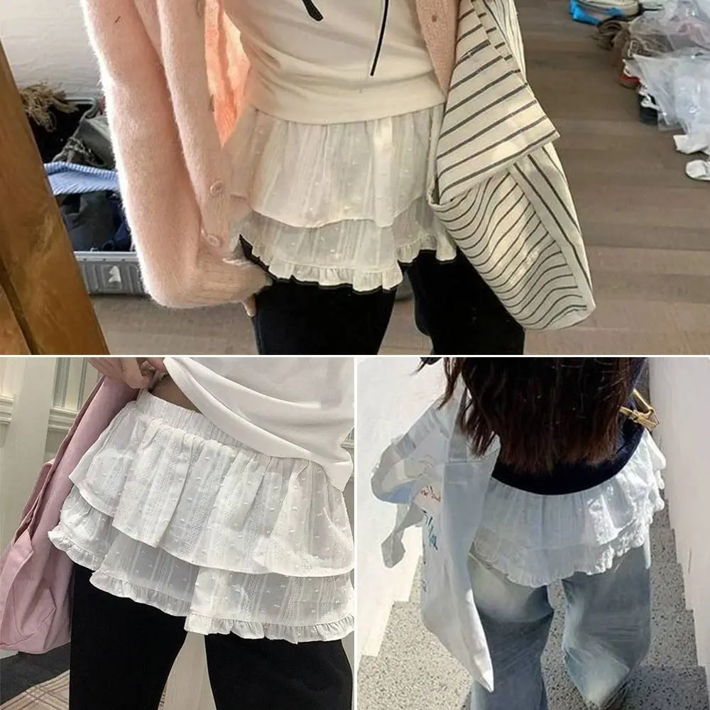 

New Embroidered Flower Lace Mini Skirt See Through Harajuku Lace Up Ruffles Skirt Y2K Streetwear Pleated Skirts Jeans Decoration