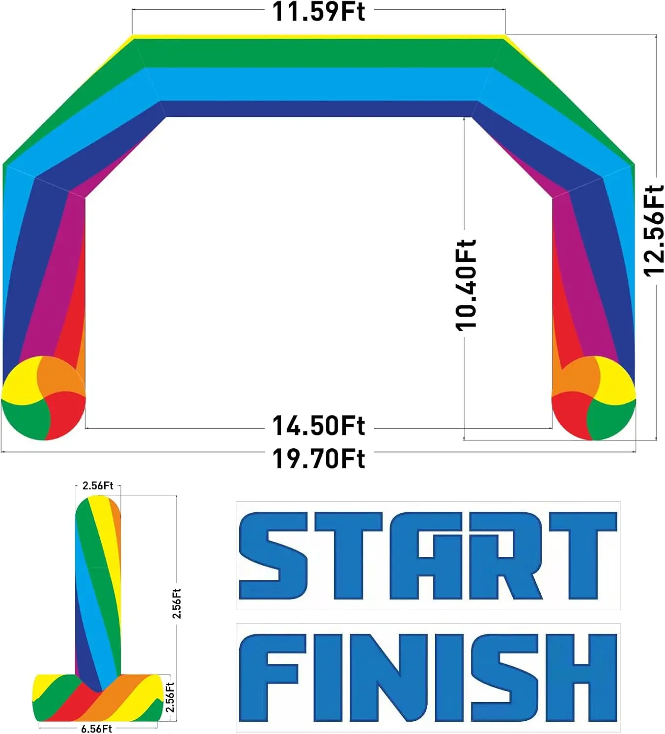 Arco inflável do arco-íris com ventilador, Start Finish Line, Arco ao ar livre para festa, Corrida, Publicidade, 20ft, 20ft