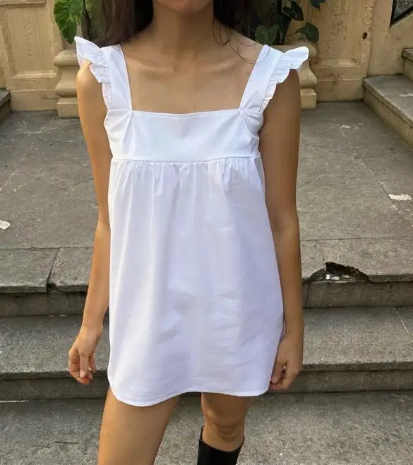 Y2K 여성용 체크 무늬 베이비돌 드레스 - 여름용 프릴 스트랩이 있는 스퀘어 넥 민소매 미니