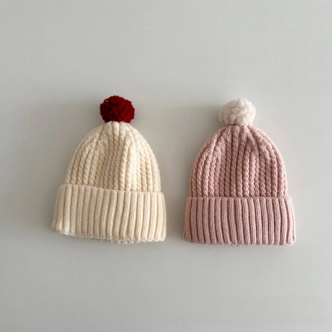 

Baby Boy Girl Warm Winter Hat Cable Knit Pom Pom Rolled Cuff 2-6Y Toddler Soft Knitted Windproof Child Cap