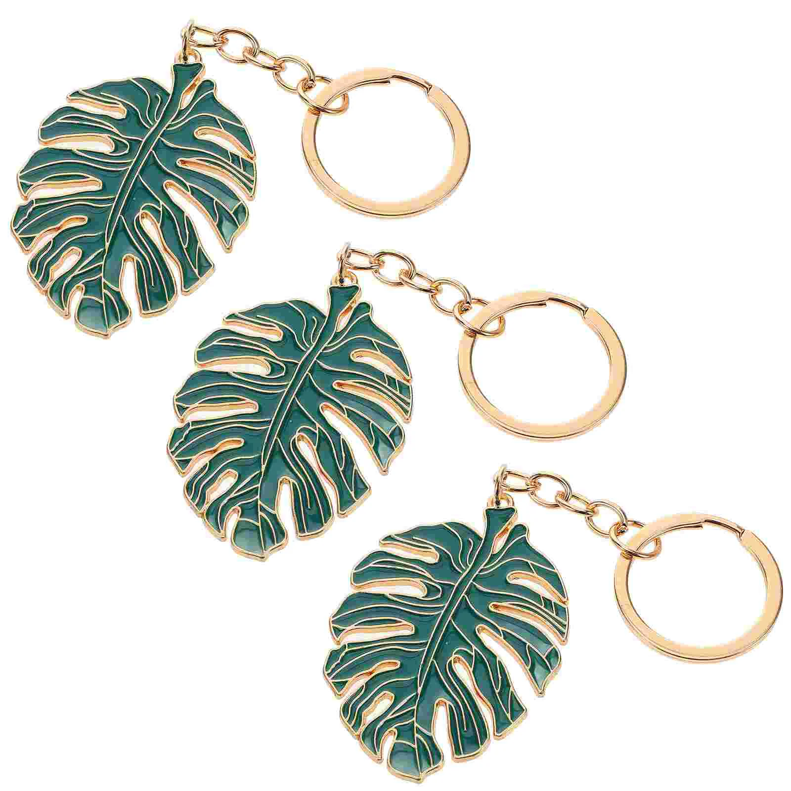 3 Pcs Monstera Leaf Keychain Car Lanyards Rings Badge Holder of The Lid Locket Bag Hanging Decoration Alloy Banquet