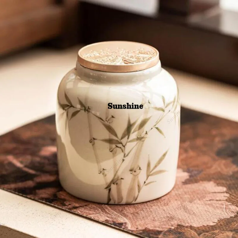 Porcelain Emerald Asparagus Tea Box Household Moistureproof Sealed Storage Jar Tea Caddy Coffee Canister Kitchen Teaware