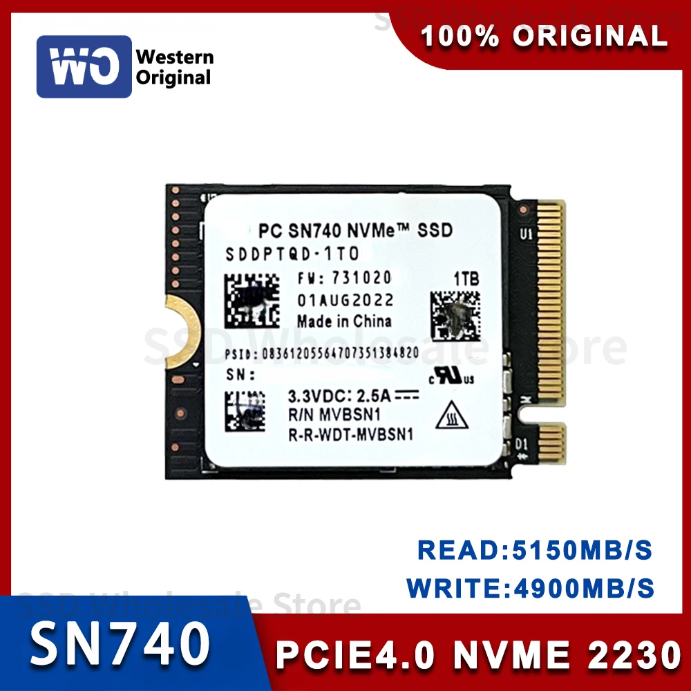 

Western original SN740 2TB 1TB 512GB M.2 SSD 2230 NVMe PCIe Gen 4x4 SSD for Microsoft Surface ProX Surface Laptop 3 Steam Deck