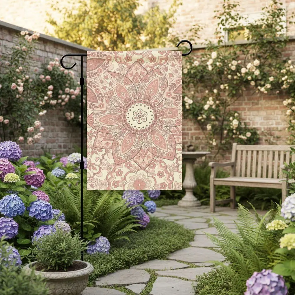 Seasonal garden flags artistic pink ethnic mandala floral boho garden flag 12x18 in house flags for outside for yard linen p ZZM
