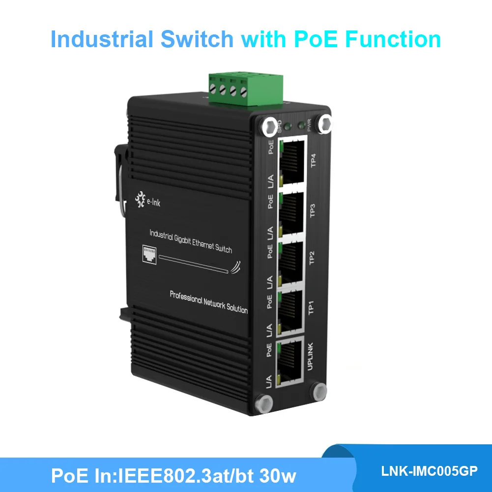 

Mini Industrial Passive 24V 5 Ports PoE Gigabit Switch, IEEE 802.3az, 10/100/1000Mbps Ethernet Switch, Din Rail Mount