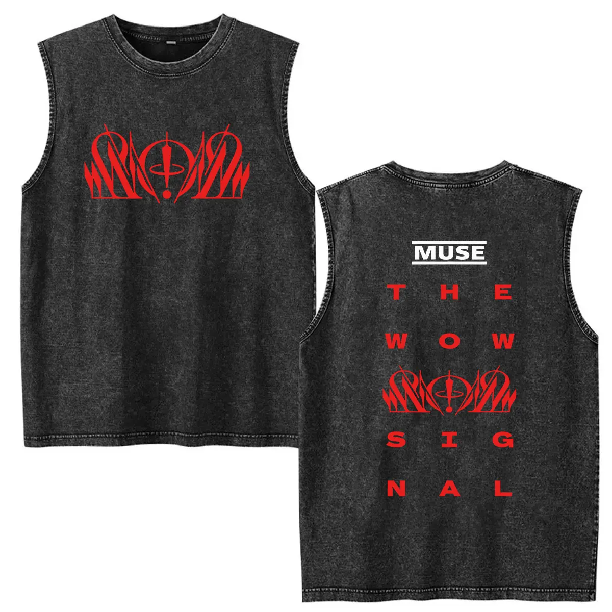 Washed Vest Band MUSE Muse The Wow! Signal Tour 2026 T Shirts Men Women Vintage Fashion Oversized Cotton T-shirt Punk Streetwear