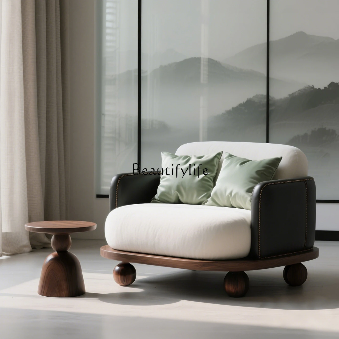 

Wabi Sand Wind Black Walnut Sofa Chair Vintage Round Single Leisure Chair