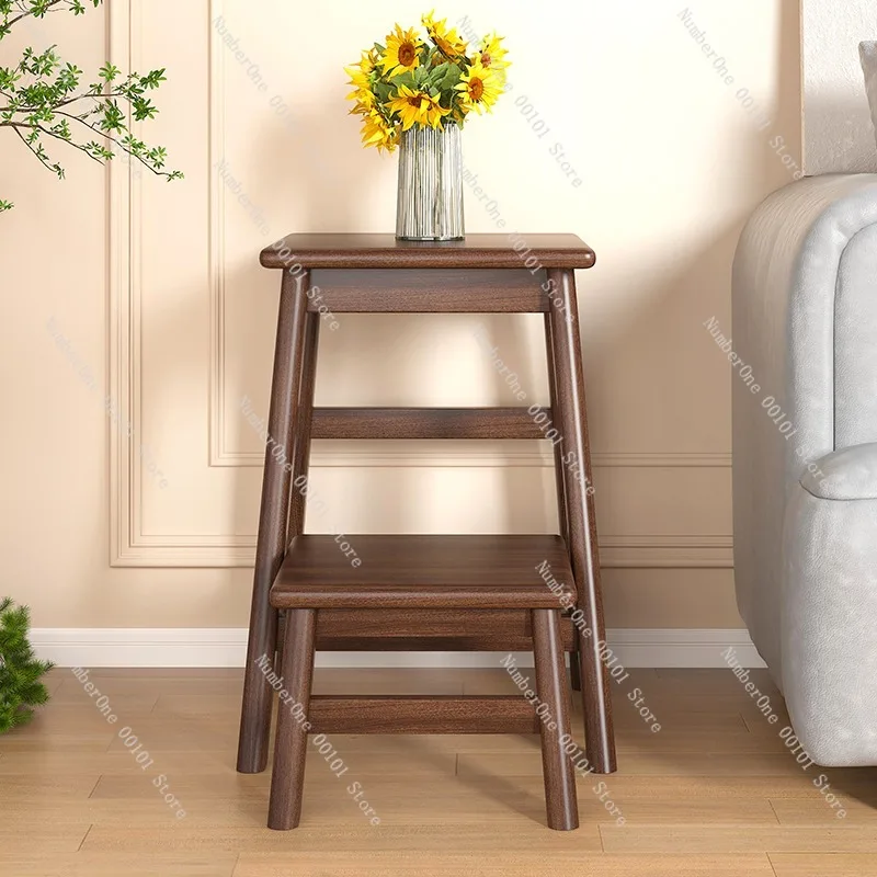 Solid Wood Folding Ladder Stool, Dual-Purpose Bar Stool and Multi-Functional Step Stool for Household and Climbing Use
