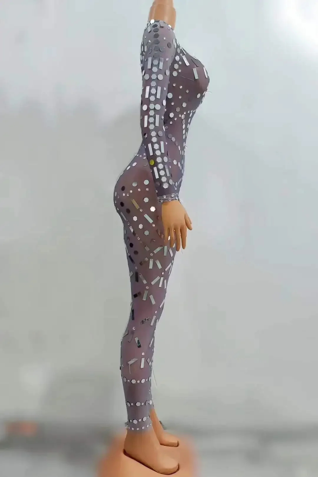 

Women Stage Wear DJ DS Shinning Mirror Strretch Jumpsuits Night Club Bar Performance Showgirl Drag Queen Costume Festival