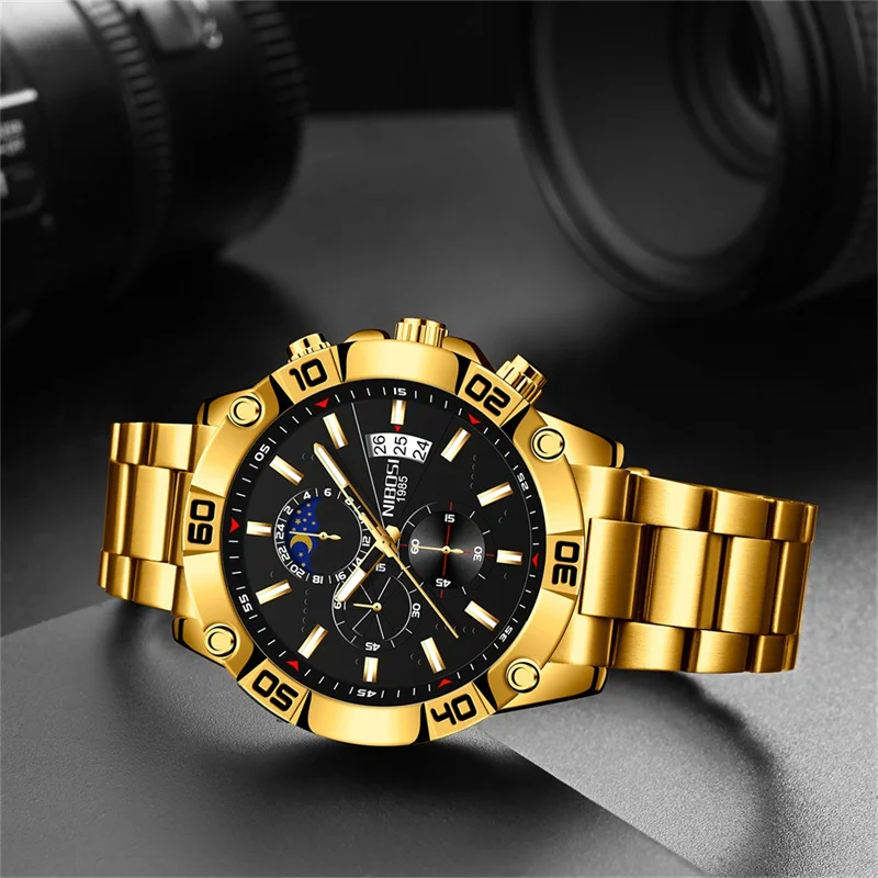 NIBOSI Fashion orologio in oro in acciaio inossidabile orologi da uomo Top Brand Luxury Clock cronografo orologio al quarzo da uomo Relogio Masculino