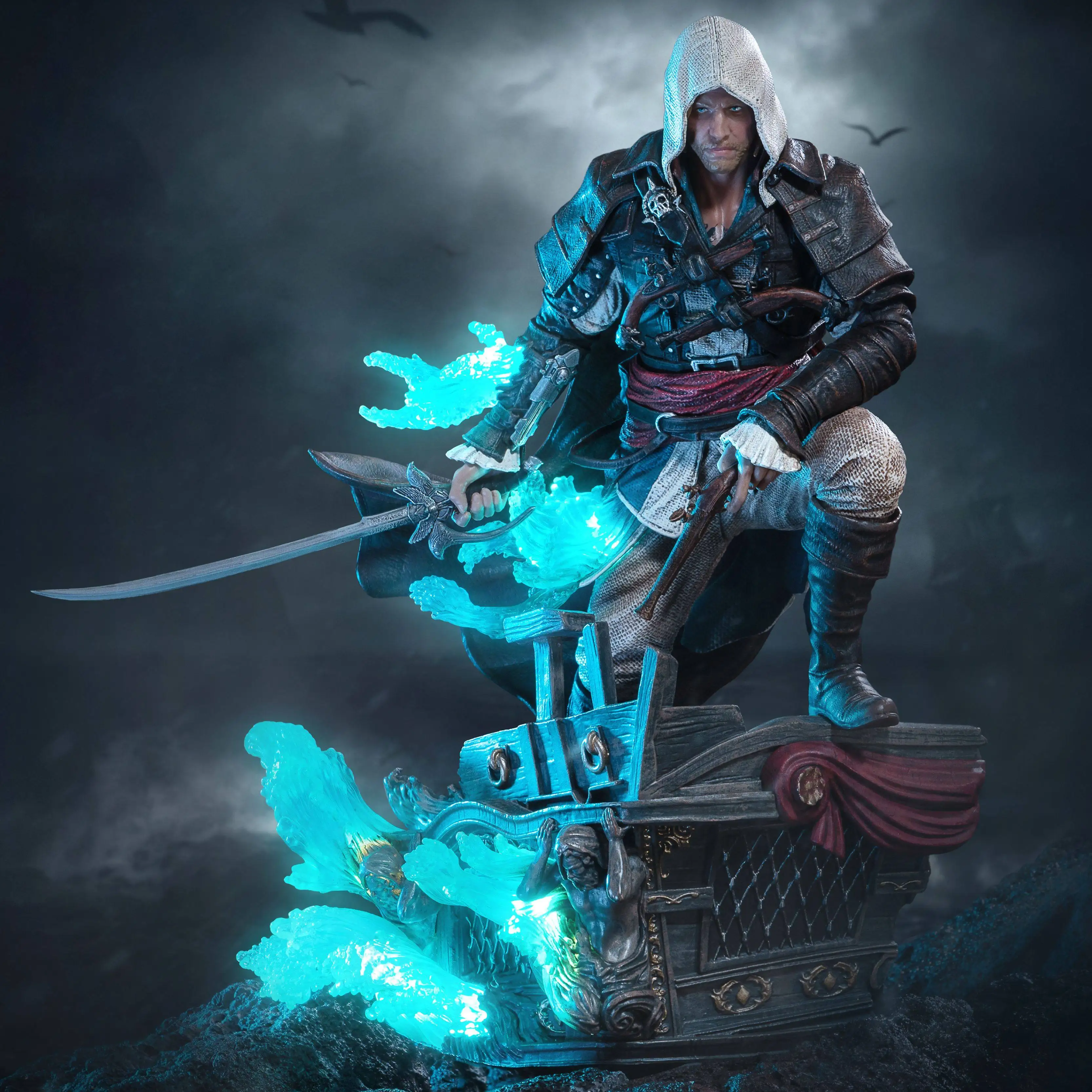 Assassin Creed Black Flag Edward Kenway Collectible Statue Pvc Led Light Desktop Ornament For Adult Game Fans Collection