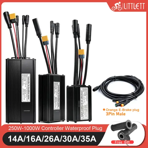 Electric Bike KT Controller 36V48V 14A16A26A35A Waterproof Brushless 250W 350W 500W 1000W 1T4 3pin male For EBike Conversion Kit
