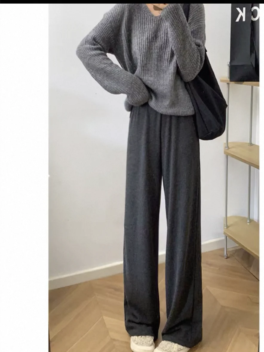 Pantalon à jambes larges Vintage pour femmes, imprimé de couleurs unies, rubans en velours d'automne, plis drapés, doux, Social, haute rue, rétro