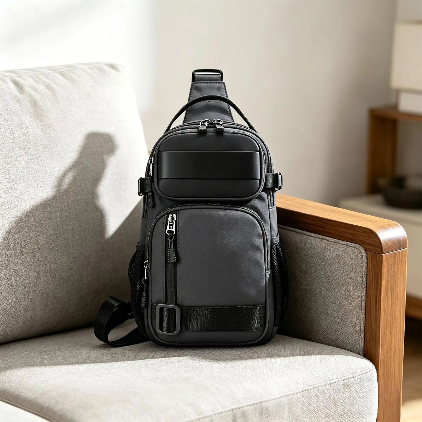 Mens Sling Bag Adjustable Lightweight Multi-Pocket Pouch Over The Shoulder Bags For Commuter Cycling Gym Sports Hiking Fishing