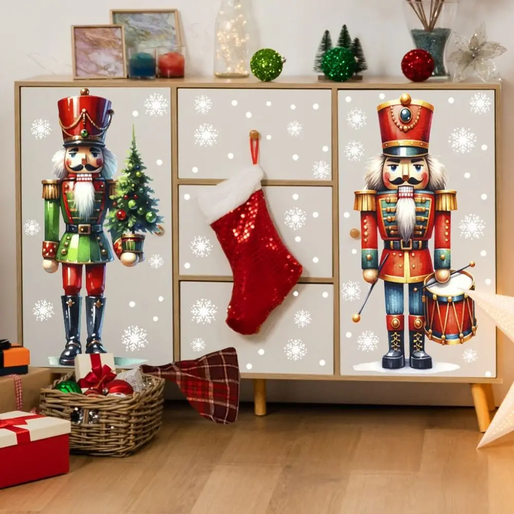 Christmas Soldier Static Sticker Multicolor Cartoon Decorative Decals Oil-proof Anti-fouling Window Sticker New Year Celebration
