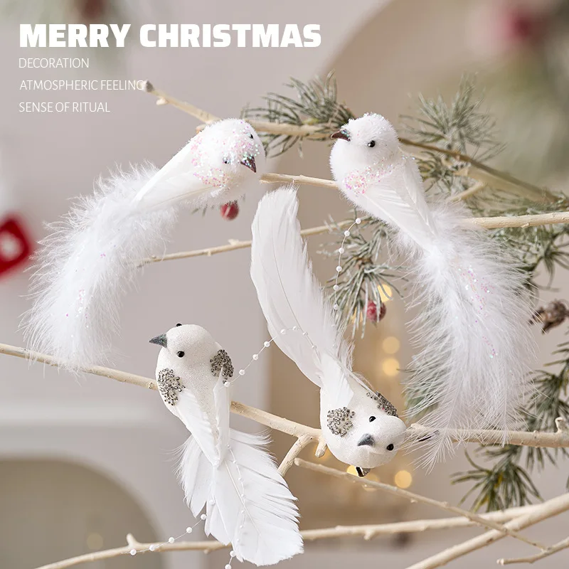 

1 pair Foam Feather Birds Christmas Tree Pendant Decora Simulation White Bird Fake Foam Pendant for Christmas 2025New Year Decor