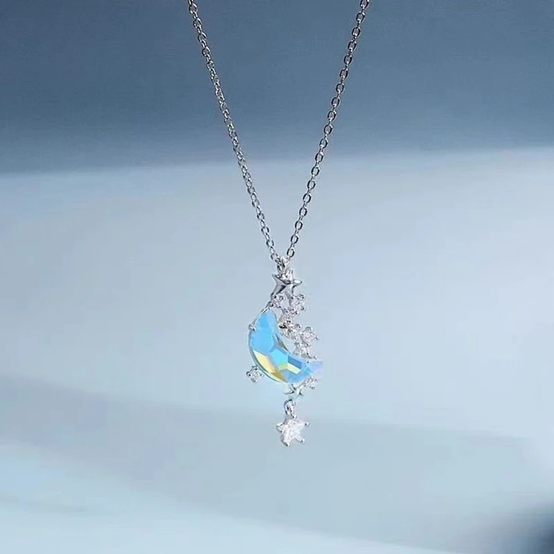 1PC Moon Star Necklace Clavicle Chain Temperament Celebrity Female Simple Moonstone Pendant Necklace Jewelry for Women image 4
