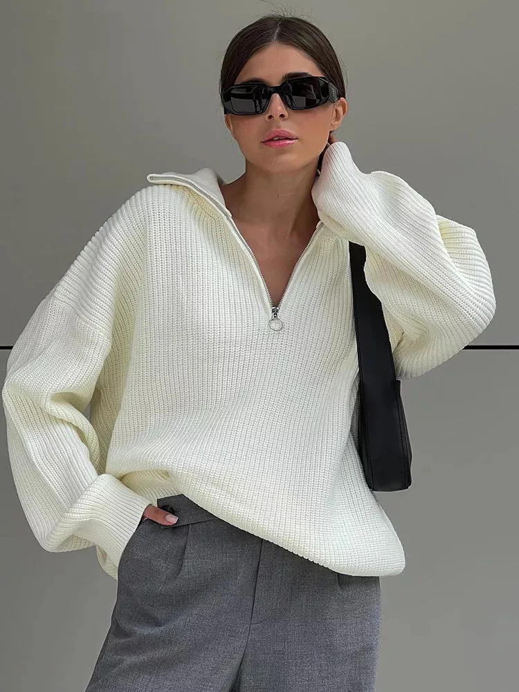 Gaono V Neck Oversized Pullover Knitted Long Sleeve Gray Y2K Autumn Winter Loose Casual Sweater Women 2022 Zip Up