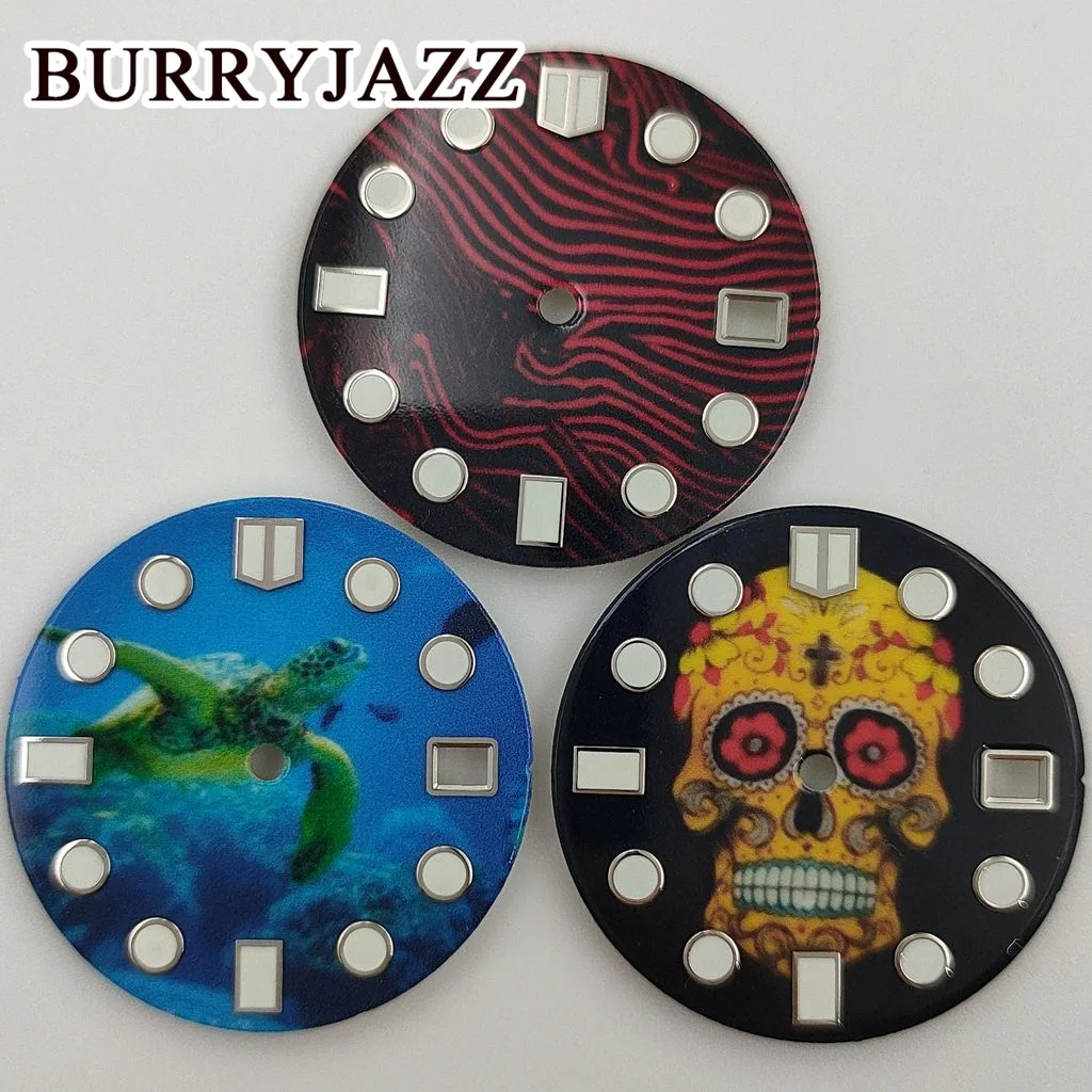 ساعة بوريجاز مضيئة ، بدون شعار ، قرص أزرق أحمر ، ساعة 3: 00 ، تاج حافظة الساعة ، NH35 ، أسود