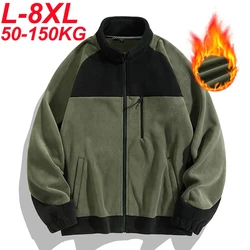 2024 Men's Shirt Long Sleeve Thickened Polar Fleece Zip-Up Stand Collar Warm Autumn Winter Jacket Male Big Size 6xl 7xl 8xl