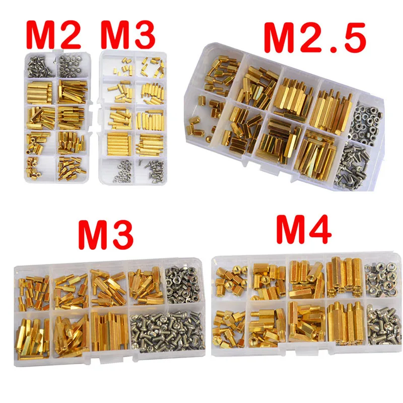 M2 M2.5 M3 M4 Hex Brass Standoff PCB Motherboard Spacer Screw Nut Thread Pillar Mount Male Female Spacer Bolt Assortment Kit